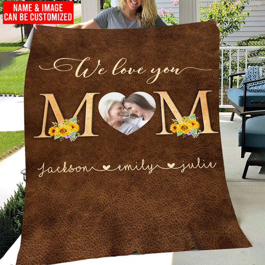 Joy Corners Personalized Photo & Name, , Memorial Personalized Gift For Mom, Brown Pattern Mother Day Blanket