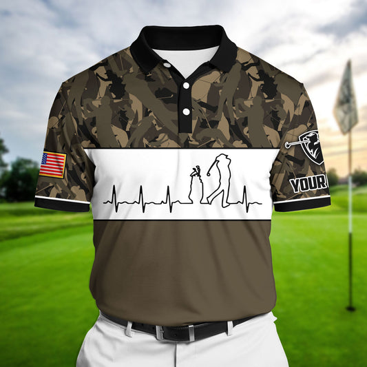 Joycorners Premium Unique Golf Heart Beat Golf Polo Shirts Multicolored Personalized 3D Design All Over Printed