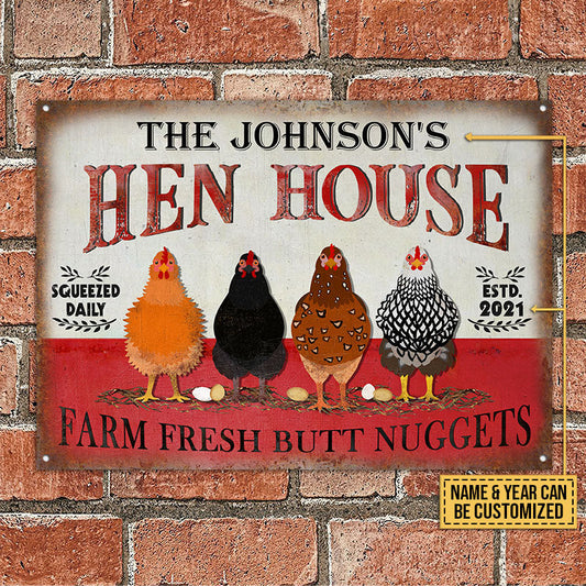 Joycorners Customized Name Hen House Fresh Butt Nuggets All Printed 3D Metal Sign