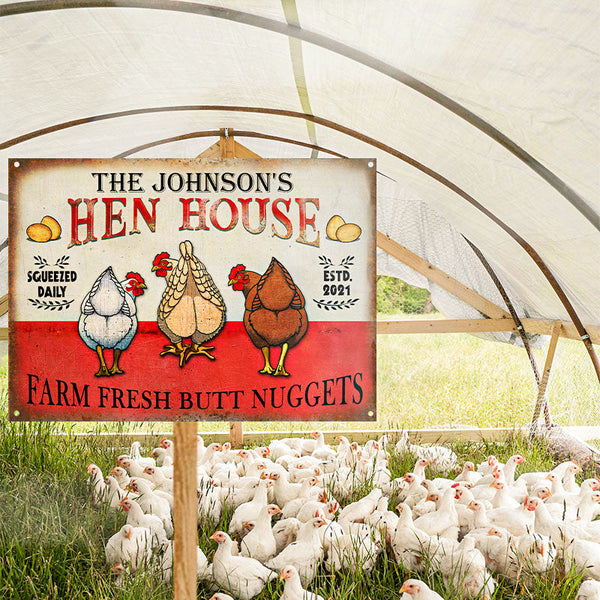 Joycorners Customized Name Farm Chicken Farm Fresh Butt Nuggets Hen House All Printed 3D Metal Sign