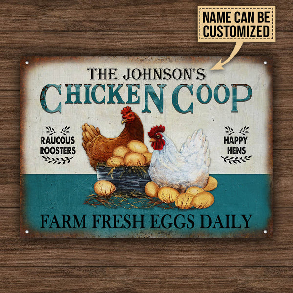 Personalized Chicken Fresh Eggs Daily Turquoise Customized Classic Metal Signs