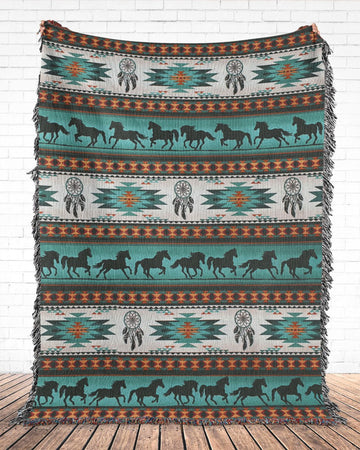 Joycorners Horse Navtive Decoration All Over Printed 3D Woven Blanket