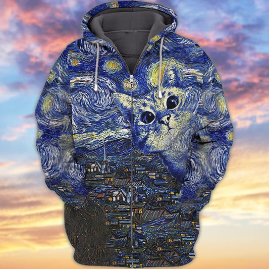 Joycorners Starry Night Kitten All Over Printed 3D Shirts