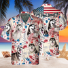 Joycorners Siberian Husky Dog United States Flag Hawaiian Flowers All Over Printed 3D Hawaiian Shirt