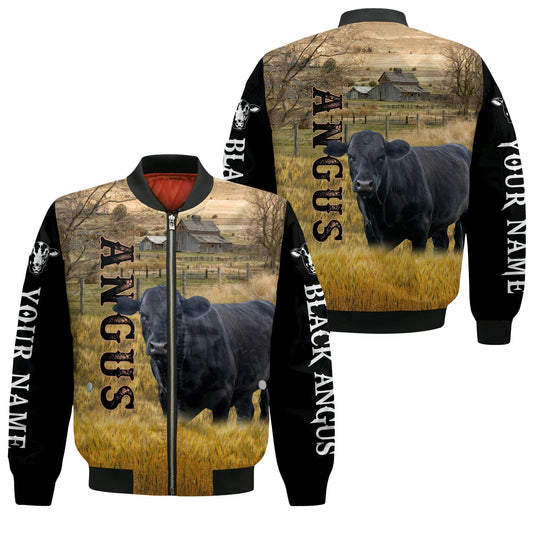 Joycorners Personalized Name Black Angus On The Farm All Over Printed 3D Bomber