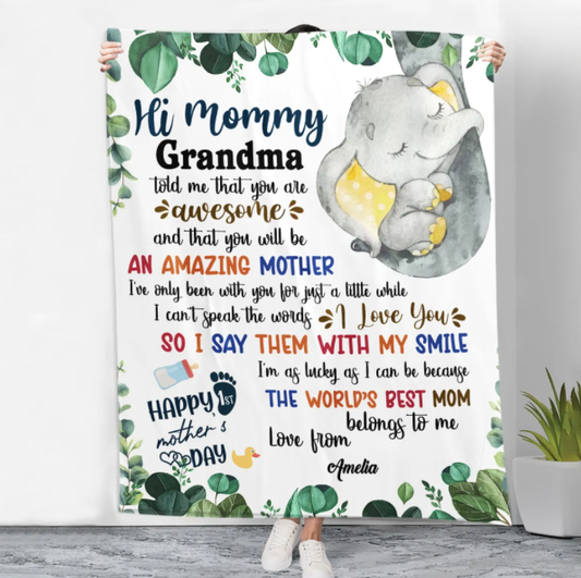 JoyCorner Personalized Printed Blanket Plants Little Elephant - Mothers Day Gift