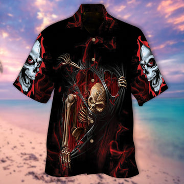 Joycorners Skeleton Ripped Red Smoke Skulls All Over Printed 3D Hawaiian Shirt