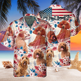 Joycorners Poodle Dog United States Flag Hawaiian Flowers All Over Printed 3D Hawaiian Shirt