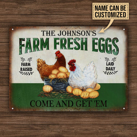 Joycorners Customized Name Chicken Farm Fresh Eggs Green Come And Get 'Em All Printed 3D Metal Sign