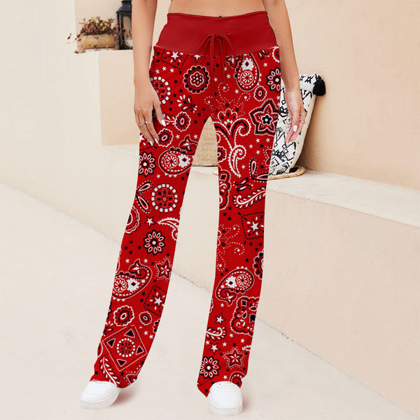 Joycorners Red Pattern 3D Printed Wide Leg Long Pants