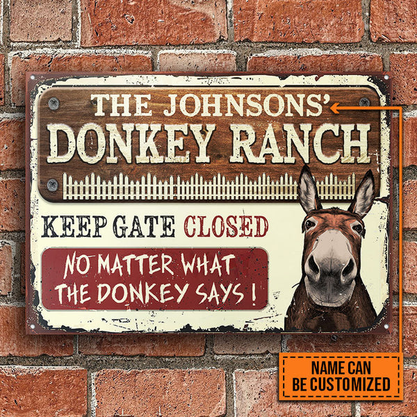 Personalized Farm Donkey Ranch Keep Gate Closed Custom Classic Metal Signs