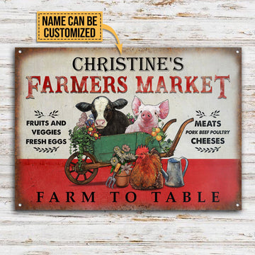 Personalized Farmers Market Farm To Table Customized Classic Metal Signs