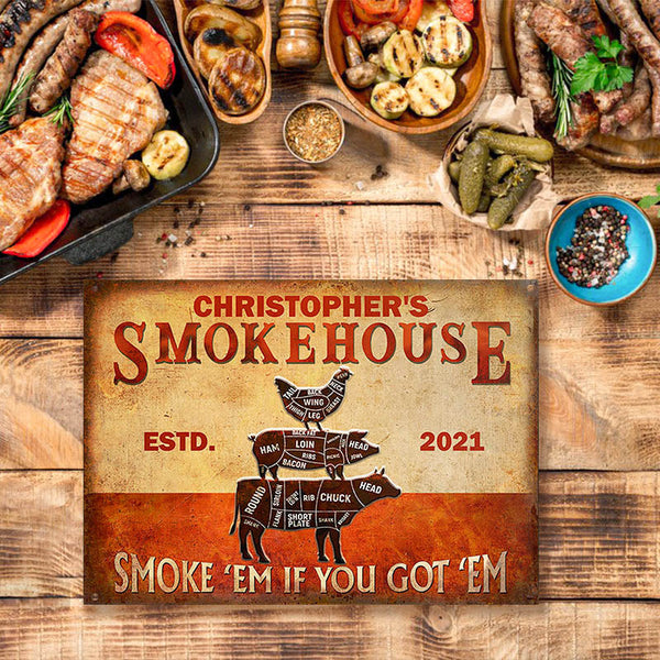 Personalized Grilling Vintage Smoke House Customized Classic Metal Signs