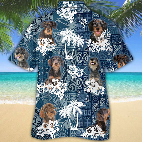Joycorners Dachshund 2 Hawaiian Tropical Plants Pattern Blue And White All Over Printed 3D Hawaiian Shirt