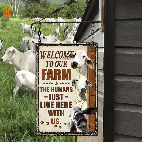 Joycorners Personalized Name Brahman Cattle Welcome to our farm All Printed 3D Metal Sign