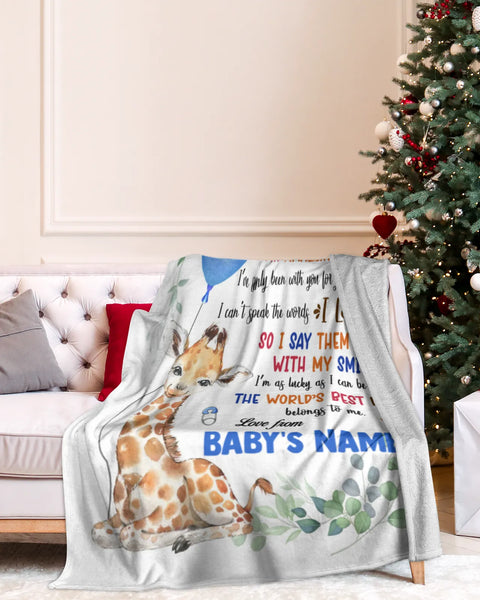 JoyCorner Personalized Printed Blanket Little Giraffe With Blue Balloon - Mothers Day Gift