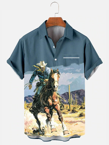 Joycorners Western Cowboy On Horse All Over Printed 3D Hawaiian Shirt