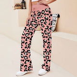 Joycorners Leopard Pattern Pink 3D Printed Wide Leg Long Pants
