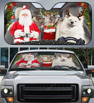 Joycorners American Eskimo Dog Lovers Xmas Printed 3D Sun Shade