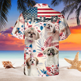 Joycorners Shih Tzu Dog United States Flag Hawaiian Flowers All Over Printed 3D Hawaiian Shirt
