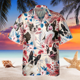 Joycorners Boston Terrier Dog United States Flag Hawaiian Flowers All Over Printed 3D Hawaiian Shirt