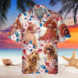 Joycorners Poodle Dog United States Flag Hawaiian Flowers All Over Printed 3D Hawaiian Shirt