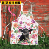 Joycorners Personalized Name Black Angus Flowers All Over Printed 3D Apron