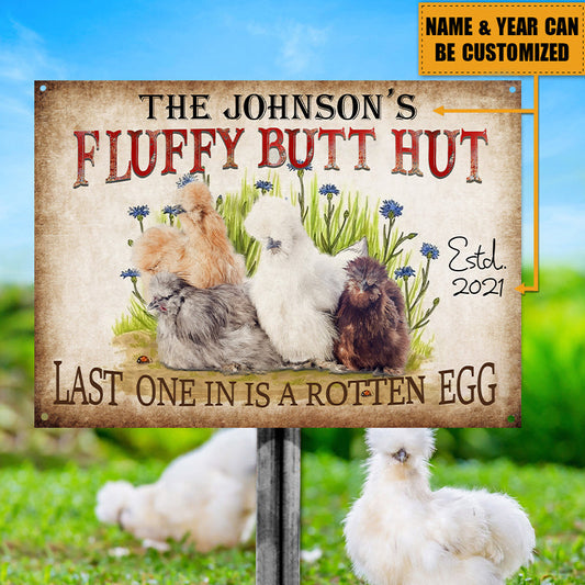 Personalized Chicken Metal Signs Fluffy Butt Hut Silkies Chicken Customized Classic Metal Signs