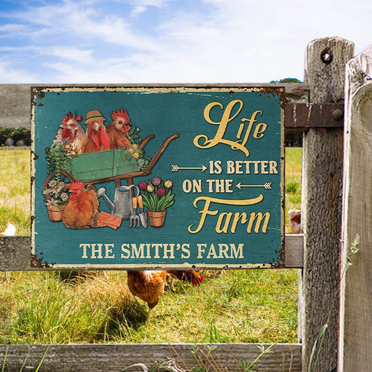 Farmhouse Green Life Is Better On The Farm Custom Classic Metal Signs