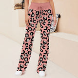 Joycorners Leopard Pattern Pink 3D Printed Wide Leg Long Pants