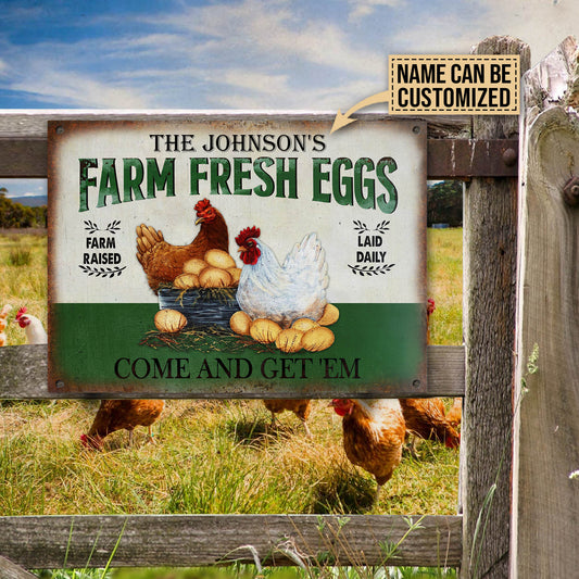 Personalized Chicken Farm Fresh Eggs Green Customized Classic Metal Signs