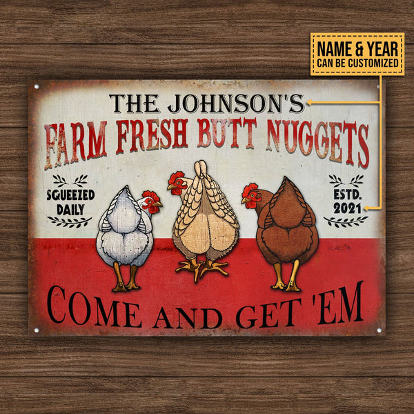 Joycorners Customized Name Farm Chicken Farm Fresh Butt Nuggets Come And Get 'Em All Printed 3D Metal Sign