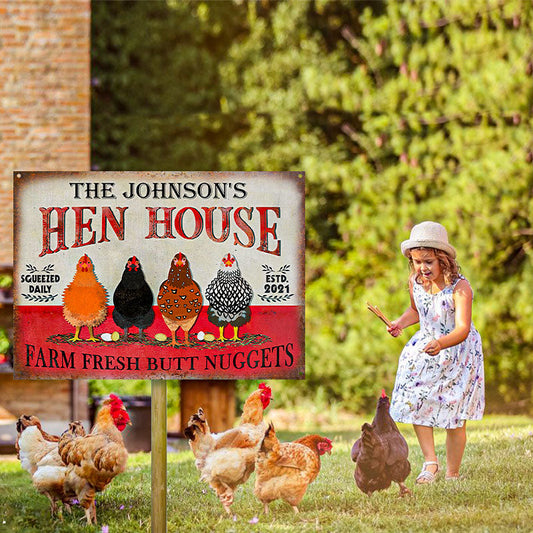 Joycorners Customized Name Hen House Fresh Butt Nuggets All Printed 3D Metal Sign