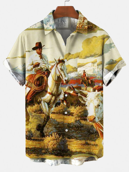 Joycorners Western Cowboy On Horse All Over Printed 3D Hawaiian Shirt