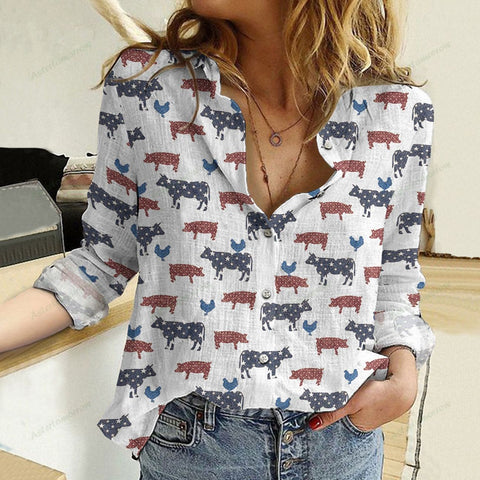 Joycorners Americana Farm Animals Casual Shirt