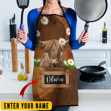 Joycorners Personalized Name Highland Cattle All Over Printed 3D Apron
