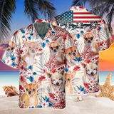 Joycorners Chihuahua Dog United States Flag Hawaiian Flowers All Over Printed 3D Hawaiian Shirt