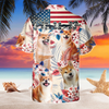 Joycorners Shiba Inu Dog United States Flag Hawaiian Flowers All Over Printed 3D Hawaiian Shirt