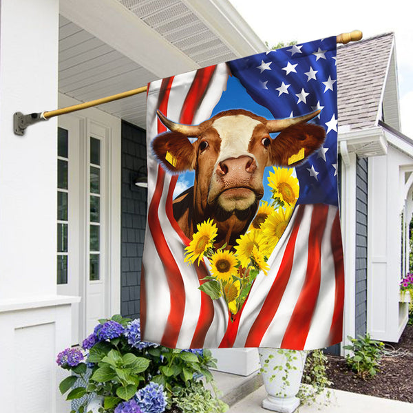 Joycorners Cow Flag Cattle Sunflower United States Flag All Printed 3D Flag