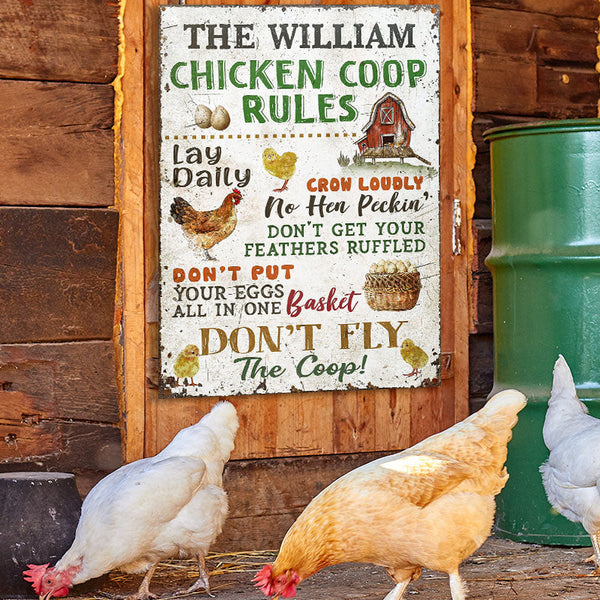 Personalized Chicken Coop Rules Customized Classic Metal Signs