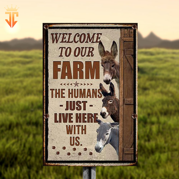 Joycorners Personalized Donkey Welcome to our farm All Printed 3D Metal Sign