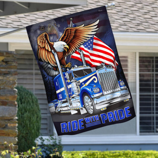 Joycorners Ride With Pride U.S Eagle Truck 3D All Over Printed Flag