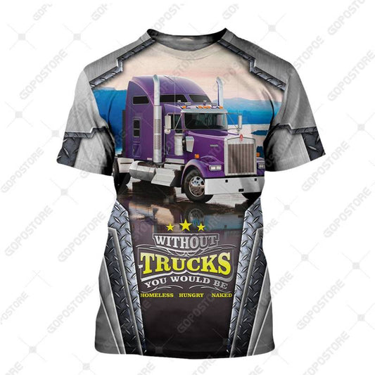 TRUCKER - Personalized Name 3D Purple Truck All Over Printed Shirt