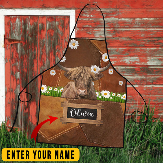 Joycorners Personalized Name Highland Cattle All Over Printed 3D Apron
