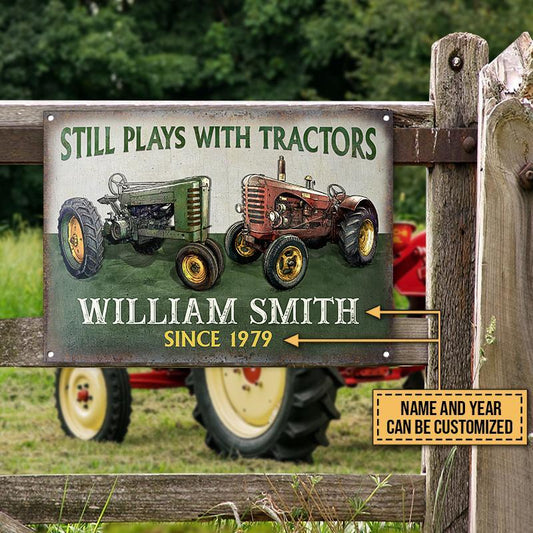 Joycorners Customized Name Tractor Still Plays With Tractors All Printed 3D Metal Sign