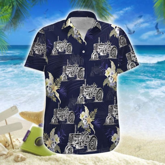 Joycorners Tractor White Drawing All Printed 3D Hawaiian Shirt