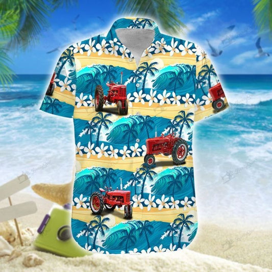 Joycorners Tractor On the Beach White Flower All Printed 3D Hawaiian Shirt