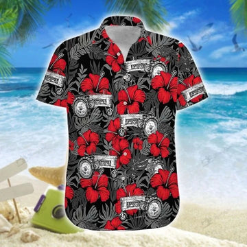 Joycorners Tractor Red Hibiscus All Printed 3D Hawaiian Shirt