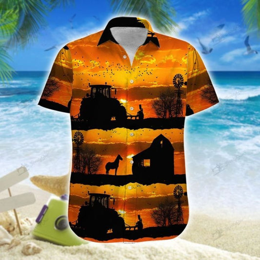 Joycorners Tractor Sunset Farm All Printed 3D Hawaiian Shirt