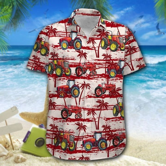 Joycorners Tractor Red All Printed 3D Hawaiian Shirt